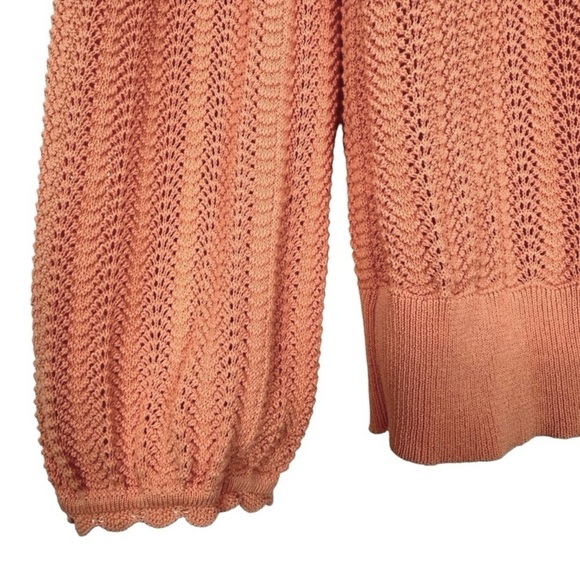 J Crew Womens Pointelle Sweater Medium Peach Ruffle Sheer Preppy Pastel Dainty - Picture 7 of 14